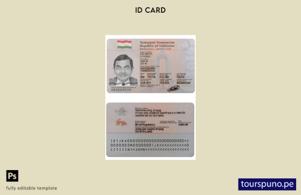 Plantilla de identificación de Tayikistán lista para imprimir